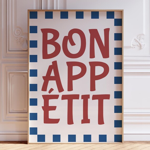 Bon Appetit Red Typography Kitchen Poster for Trendy Food Decor