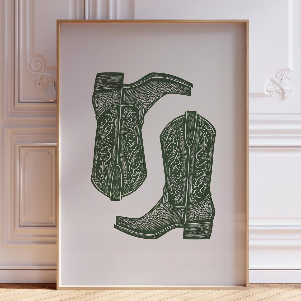 Cowboy Boots Sage Green Western Art Print