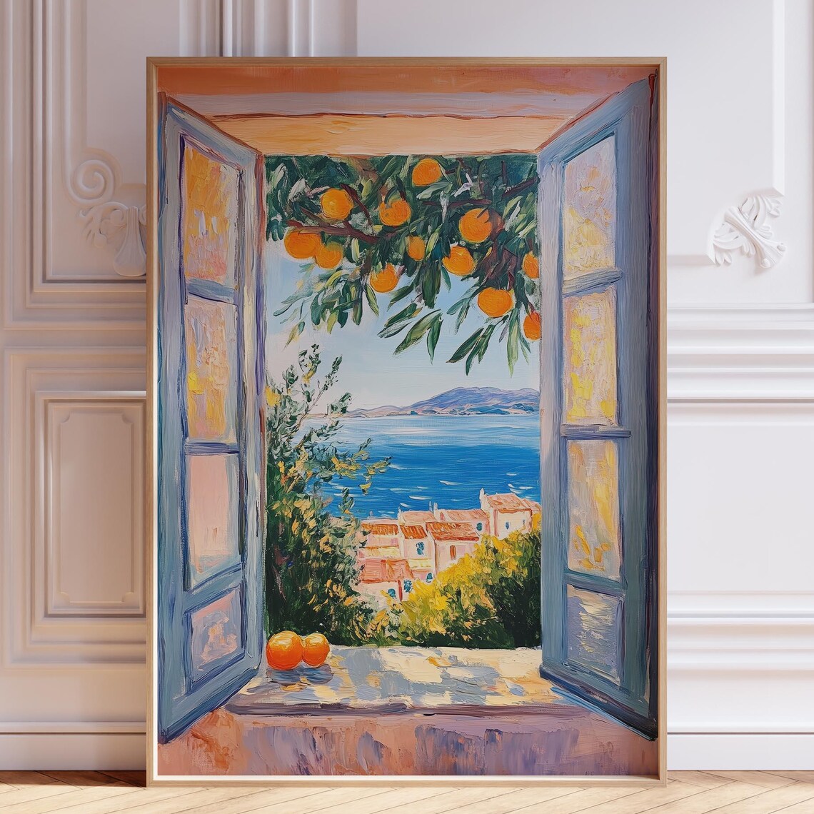 Open Window to Mediterranean Sea Italian Coast Painting Poster