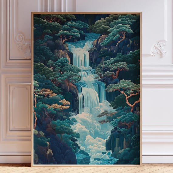 Japandi Japanese Waterfall Minimalist Travel Poster