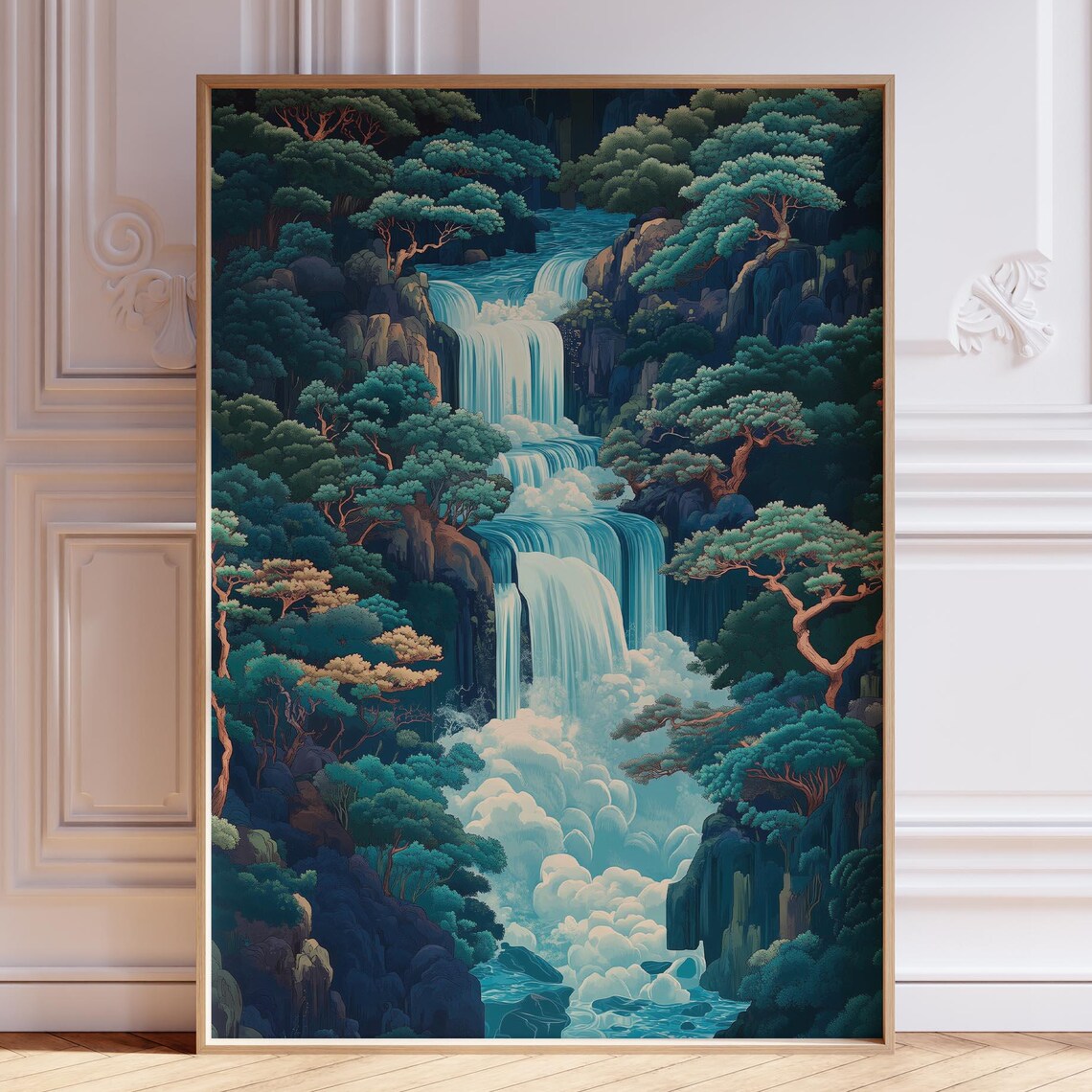 Japandi Japanese Waterfall Minimalist Travel Poster
