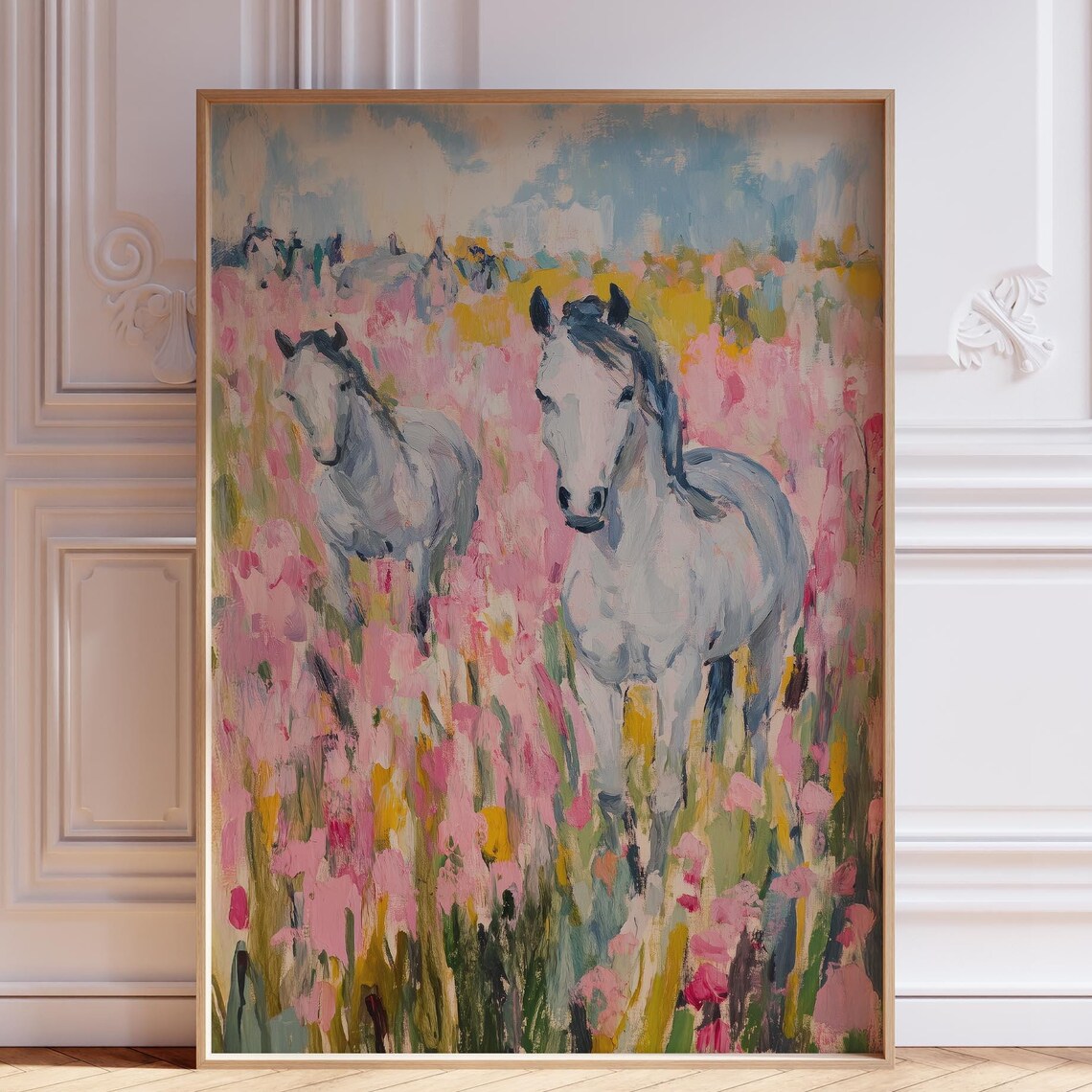 Pink Horse Watercolor Pastel Poster, Girls Room