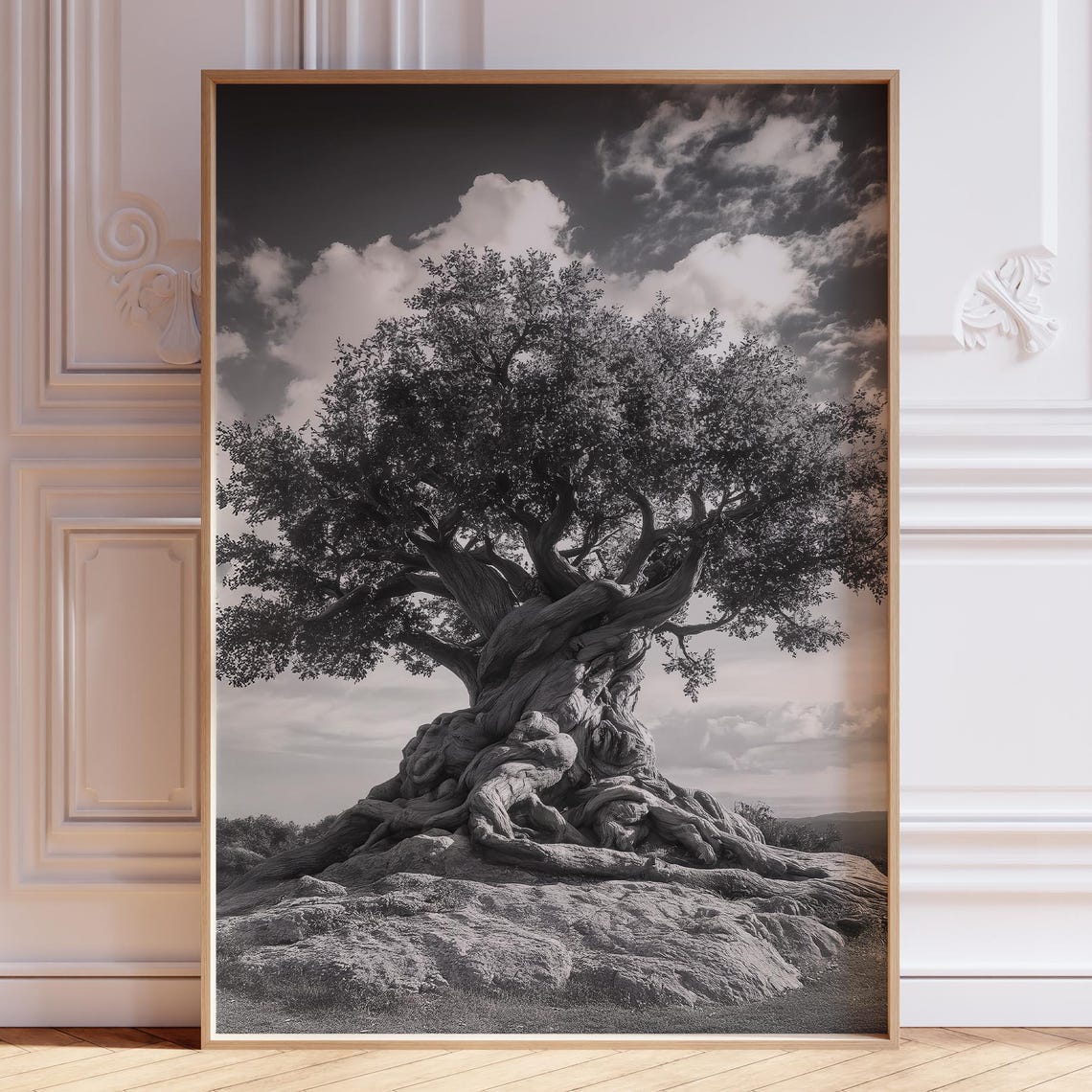Ancient Olive Tree Black and White Zen Spiritual Photo Poster