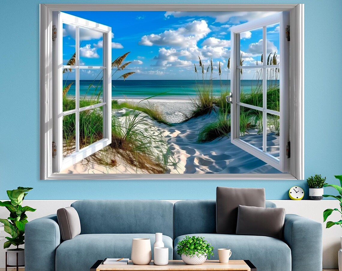 Beach Window View Ocean Print, Seaside Wall Art