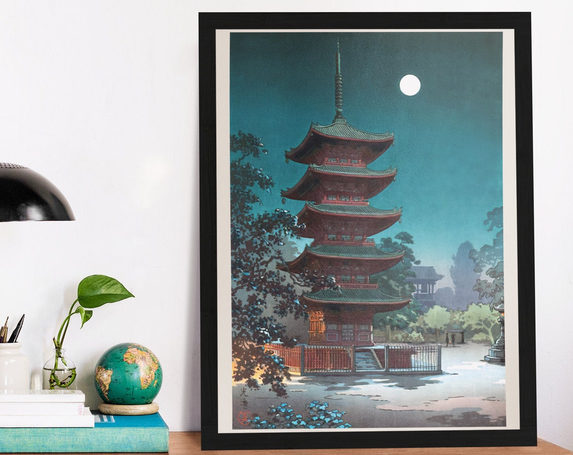 Tsuchiya Koitsu Moonlit Five Story Pagoda Night Japanese Poster