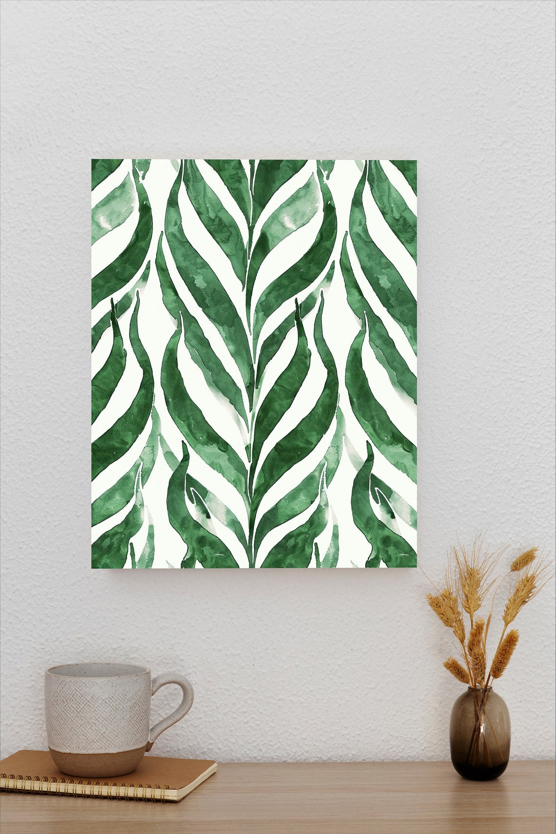 Green Watercolor Palm Leaf Pattern Poster on a Clean White Background - Image 2