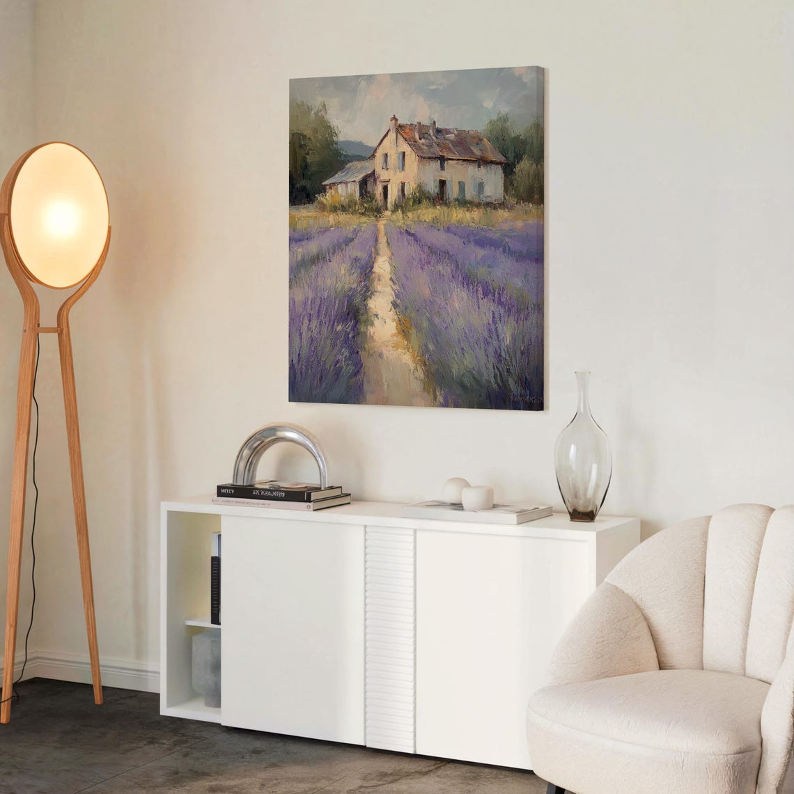 Stone Cottage Poster with a Lavender Field Path in Rustic French Style - Image 2