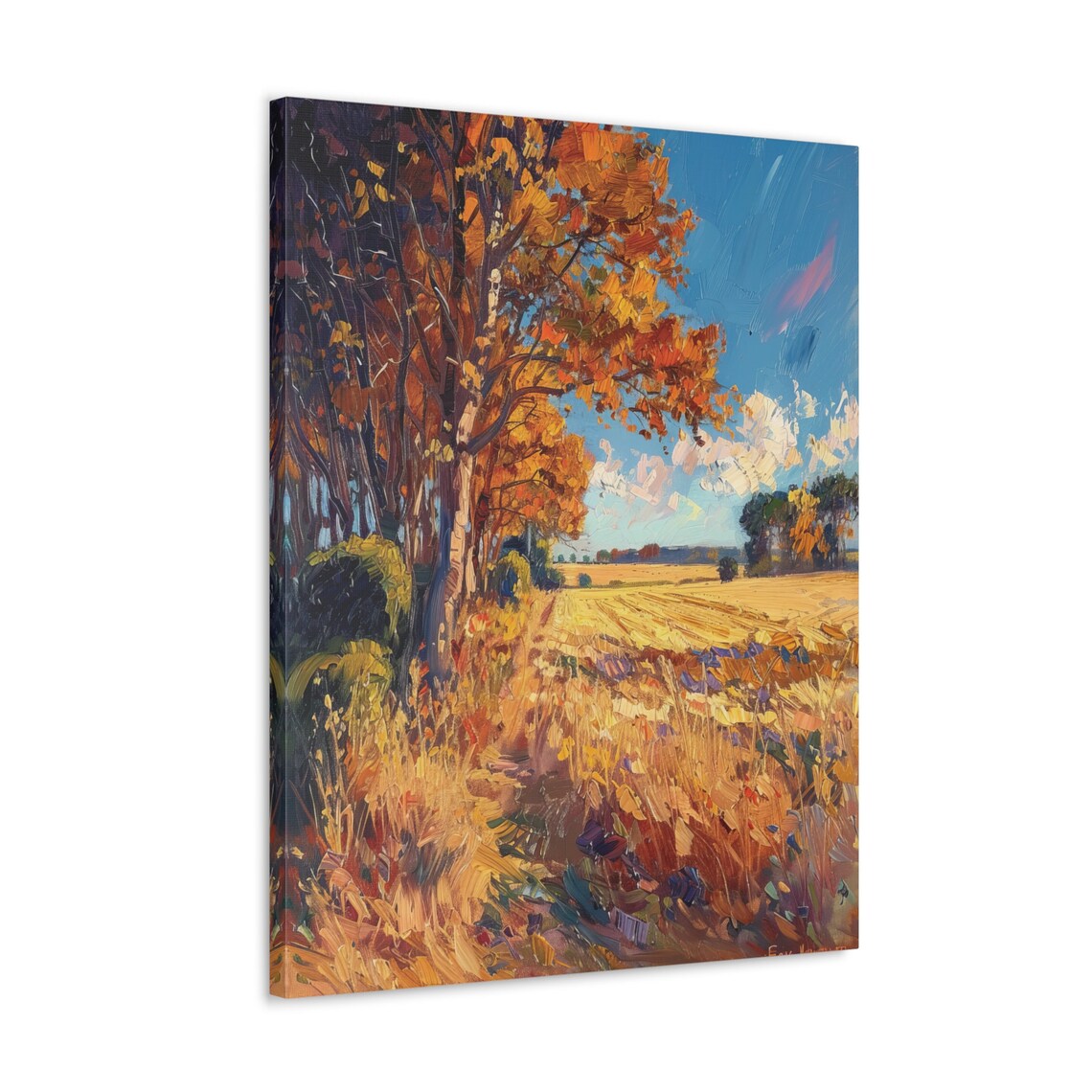 Autumn Golden Meadow Poster with Orange Trees in Impressionist Style - Image 4