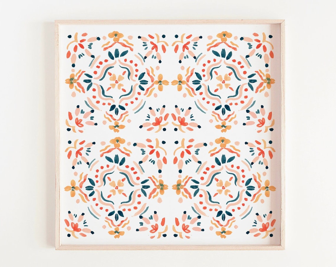 Red Blue And Yellow Moroccan Tile Pattern, Art Print