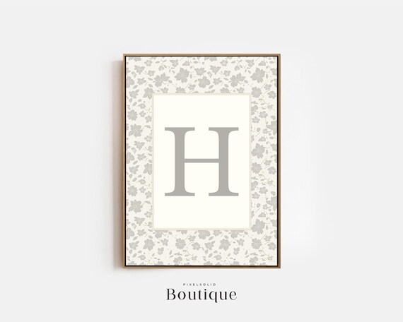 Elegant Floral Monogram Letter H Print New Baby Gift Design Initial Decor Nursery Art No489