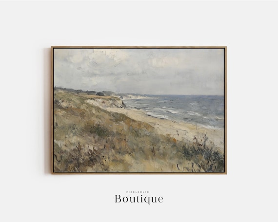 Impressionist Coastal Cliff Beach Oil Painting Textured Wall Art