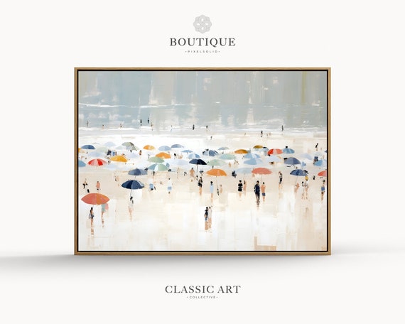Oil Painting Of Beach Umbrellas Abstract Coastal Scenery Art Artwork Home Decor Summer No188