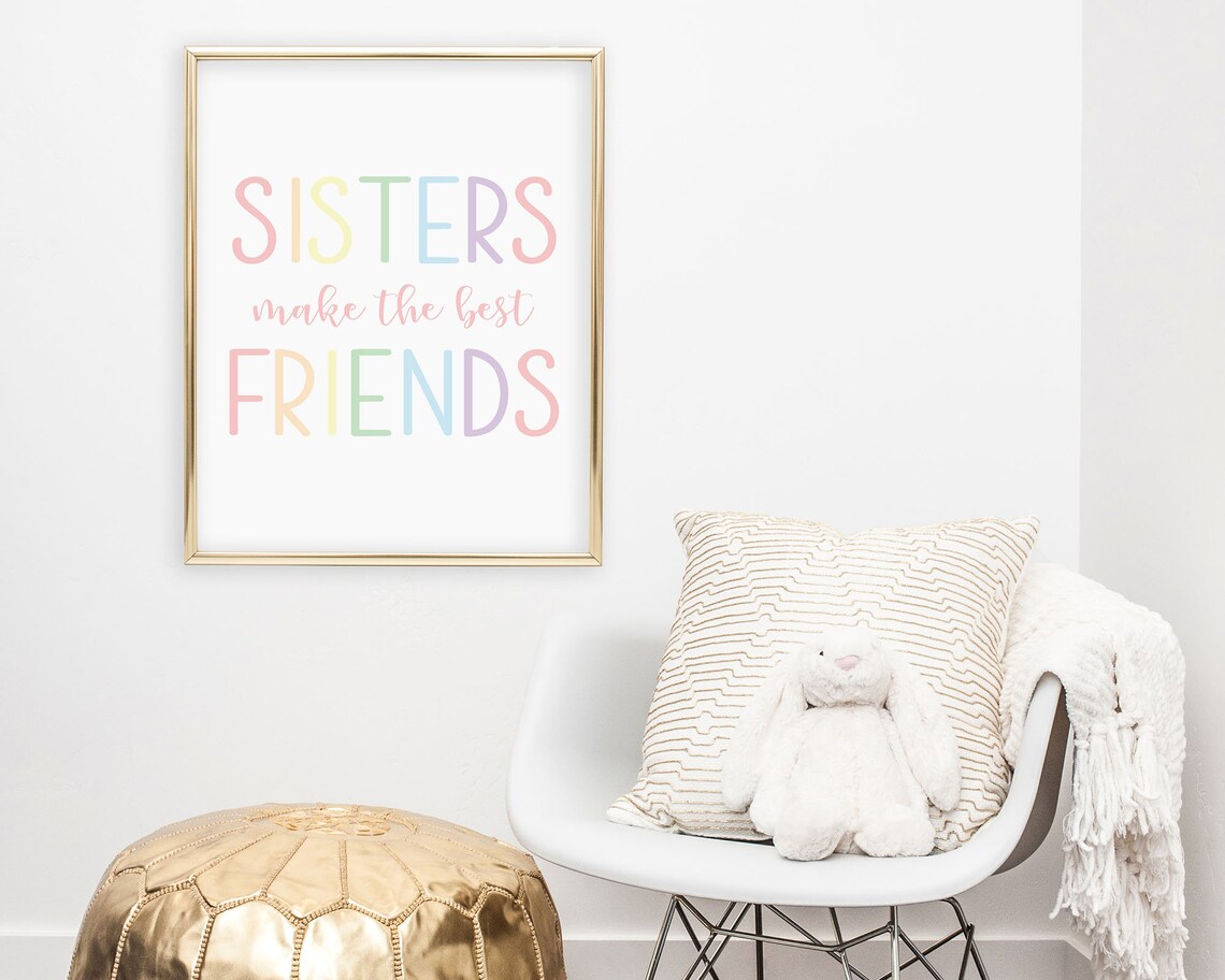 Sisters Make the Best Friends Pastel Rainbow Quote Girls Room Poster - Image 5