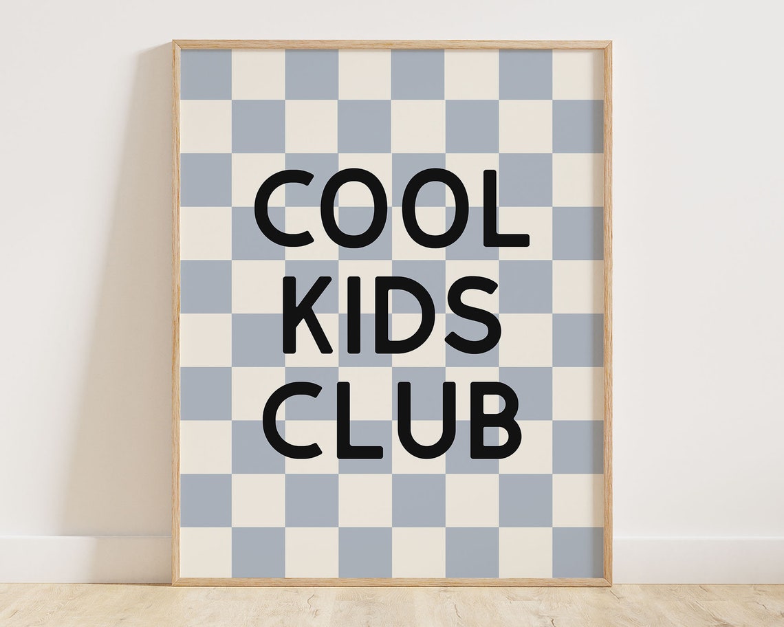 Cool Kids Club Pastel Blue Checkerboard Tween Playroom Quote Wall Art - Image 3