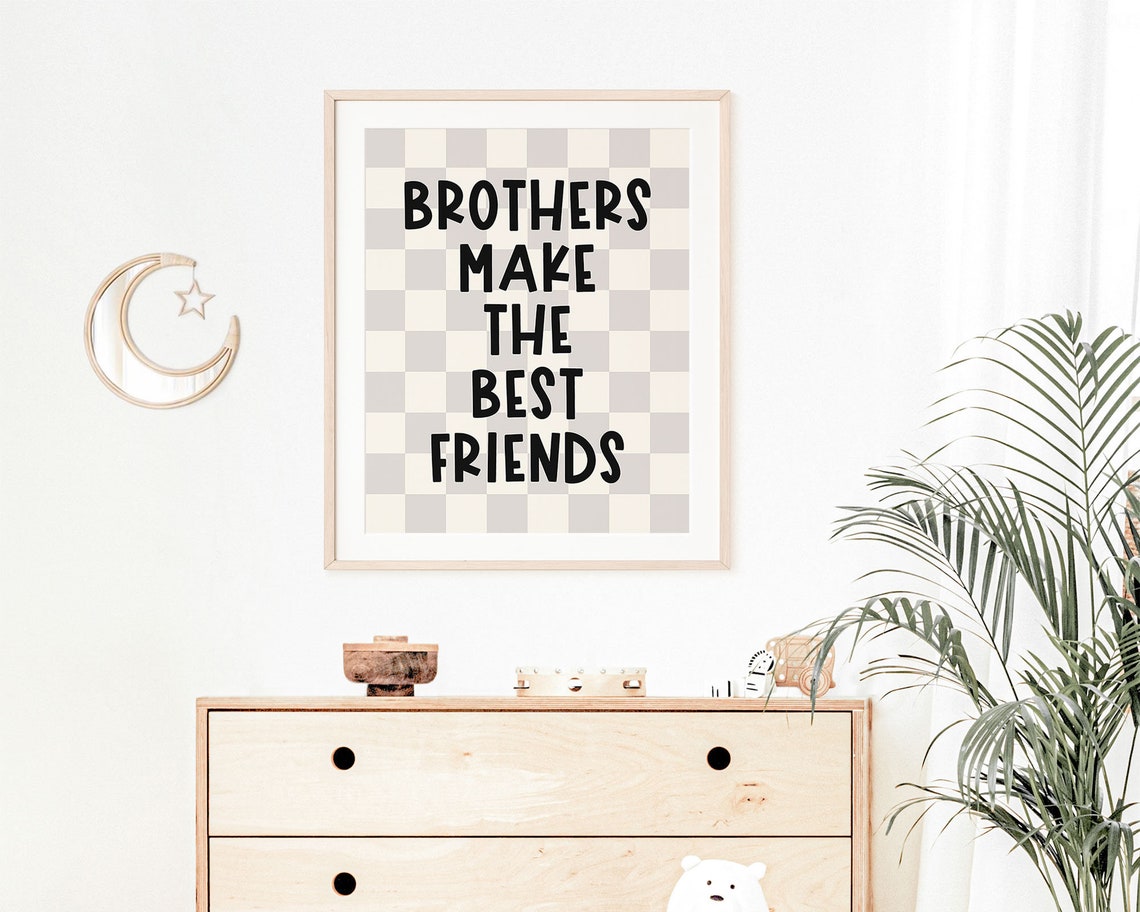 Brothers Make The Best Friends Greige Checkerboard Boys Room Wall Art - Image 4