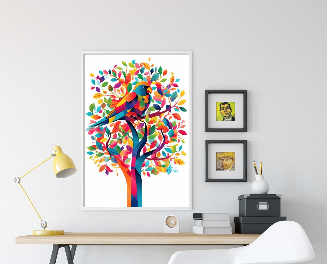 Rainbow Parrot on Colorful Tree of Life Tropical Bird Art Poster - Image 4