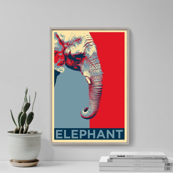Elephant Original Art Print Poster Wall Art Home Decor Gift Hope Parody Animal Lover Lovers Trunk African Indian