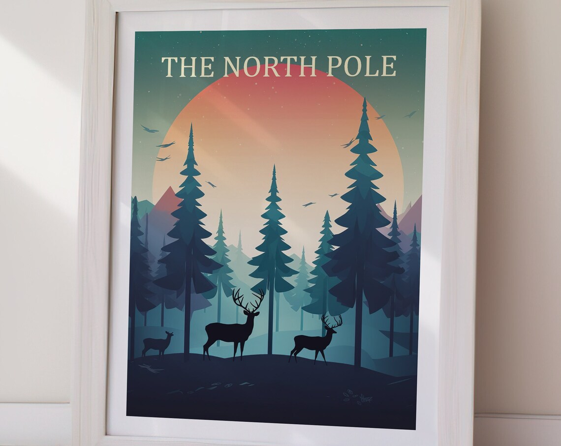 The North Pole Reindeer Forest Christmas Night Winter Poster - Image 2