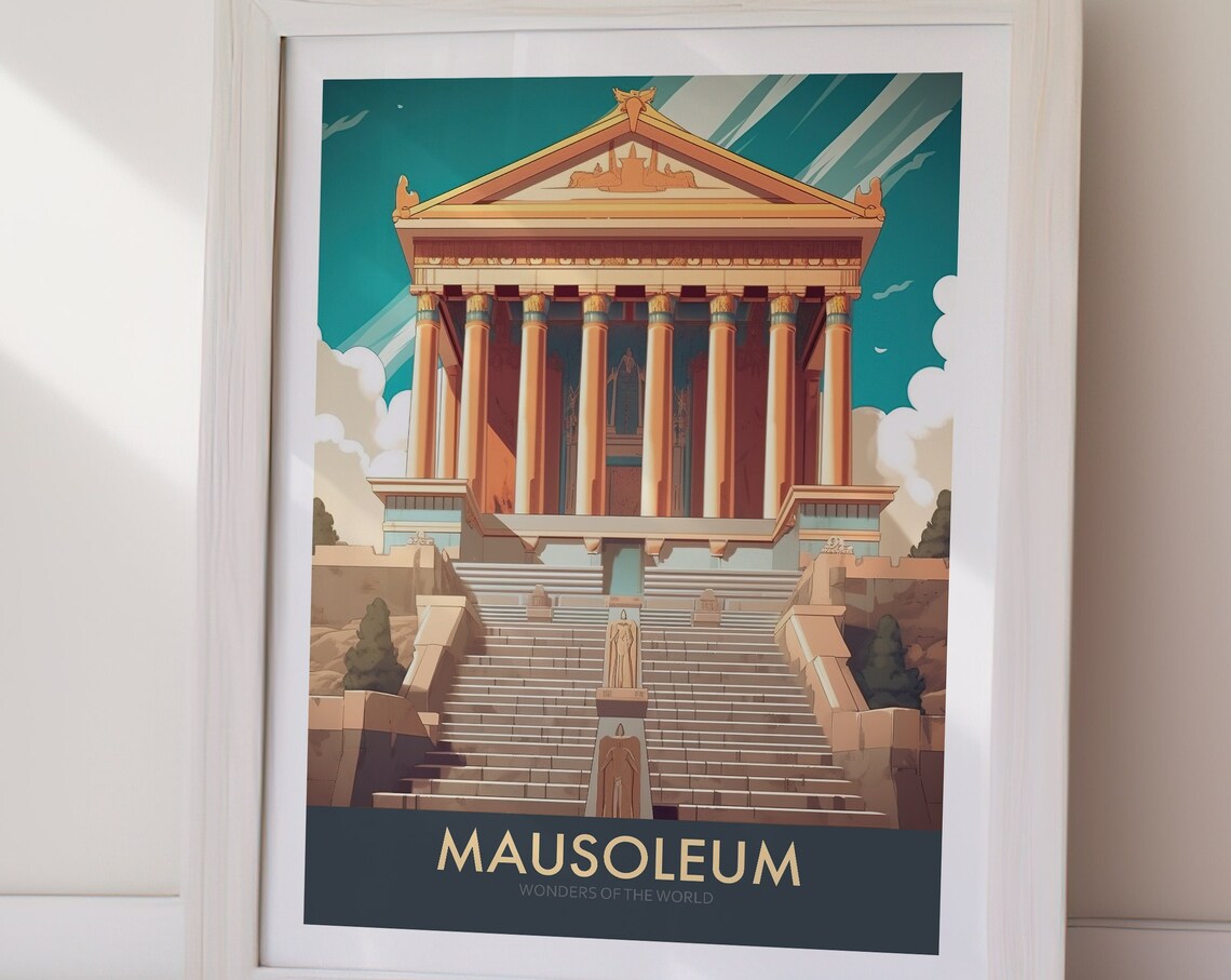 Ancient Mausoleum Wonder of the World Classical Column Art Poster - Image 2