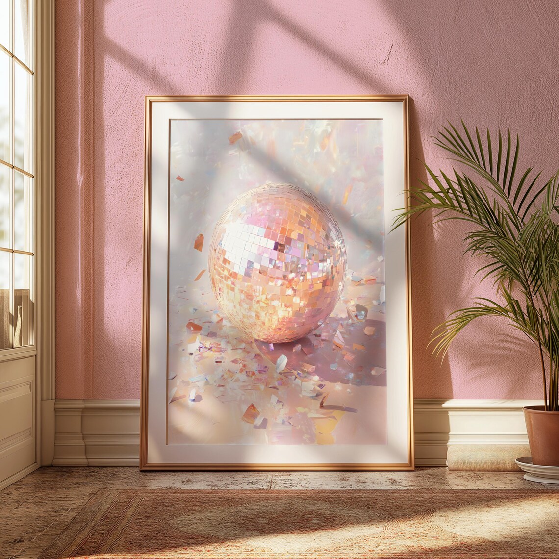 Rose Gold Disco Mirror Ball With Confetti Trendy Party Poster - Image 3