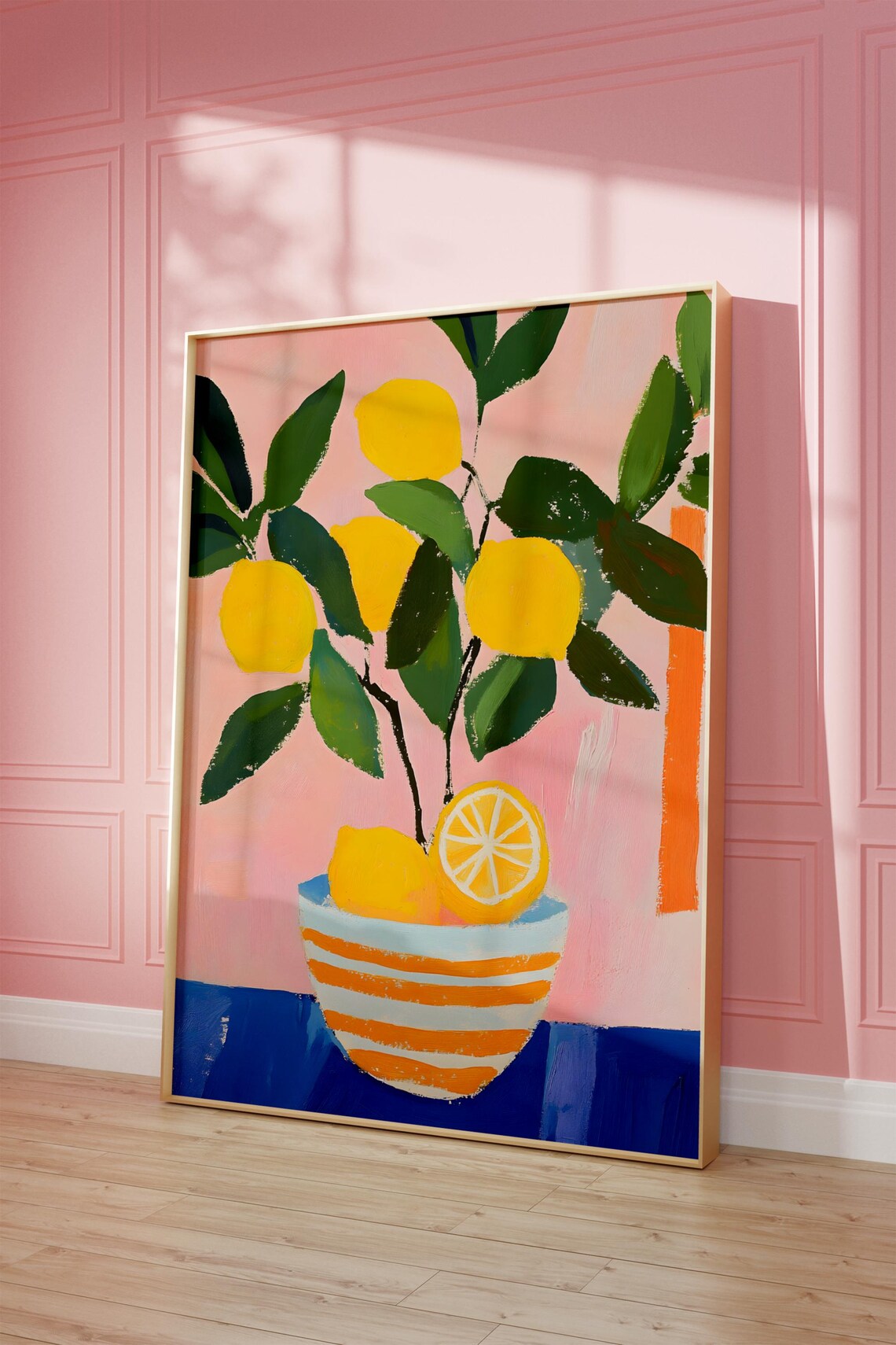 Lemons And Stripes Modern Kitchen Citrus Art Print