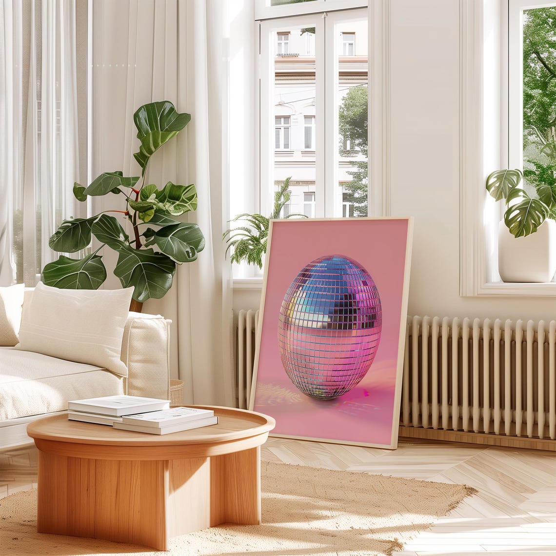 Disco Ball Egg On Pink Background Maximalist Dopamine Art Poster - Image 3