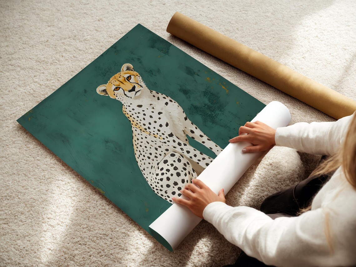 Emerald Green Cheetah Portrait Maximalist Glam Wildlife Poster - Image 2