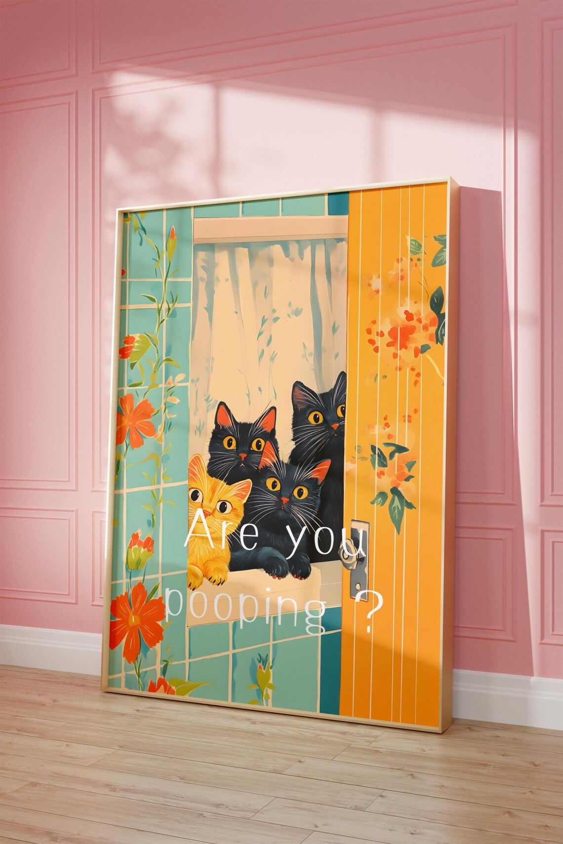Are You Pooping Funny Cats Peeking In Bathroom Door Humor Poster - Image 2