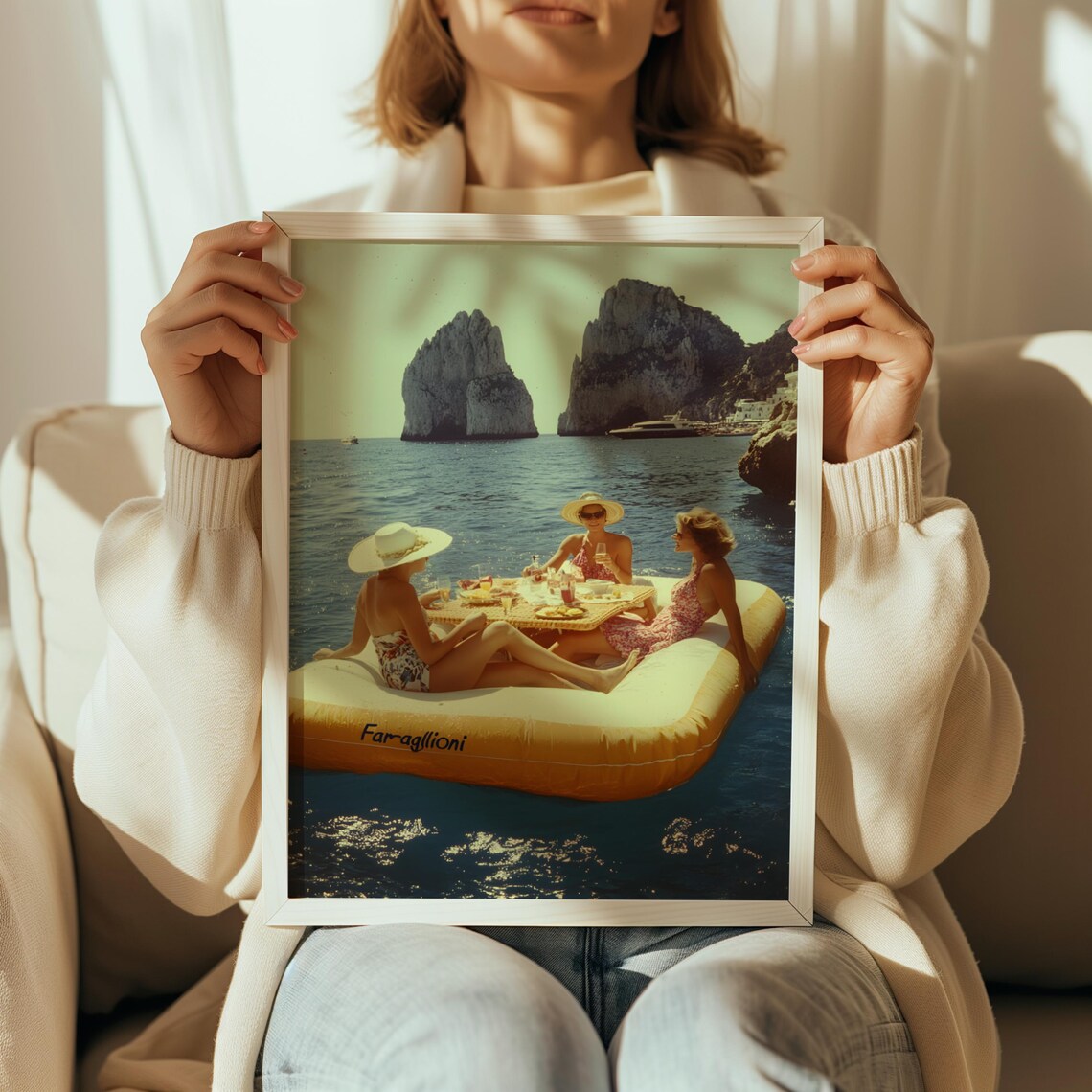 Women Eating Pizza on Lake, Vintage Wall Art Print - Image 2