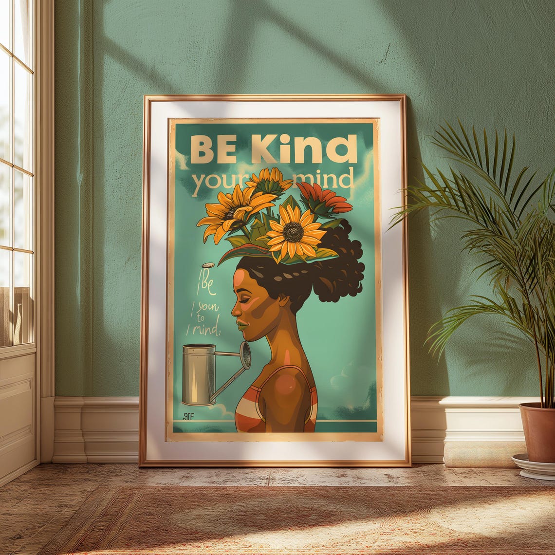Be Kind to Your Mind Retro Floral Head Vintage Self Care Quote Poster - Image 3
