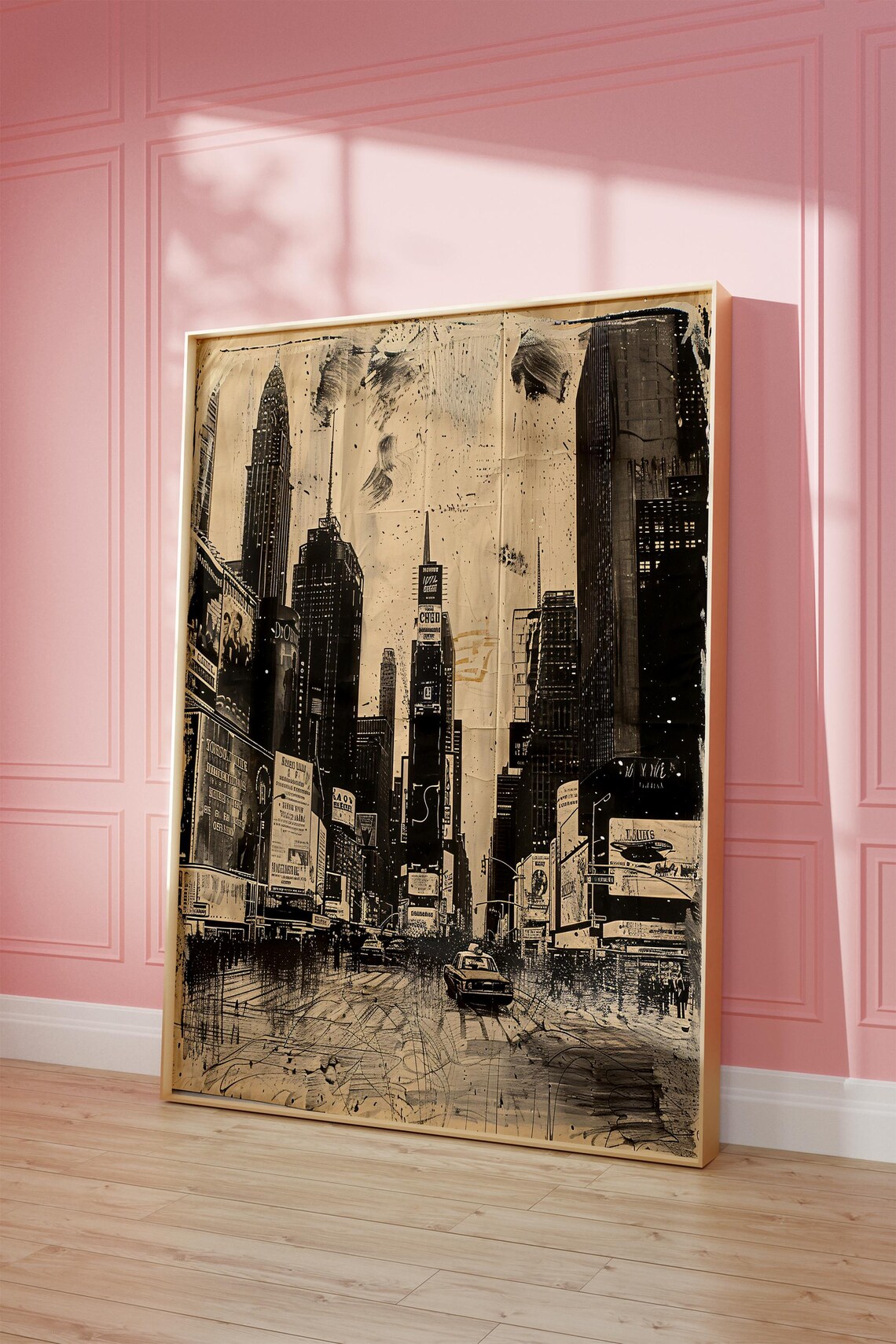 Times Square New York City Vintage Black and White Ink Sketch Poster
