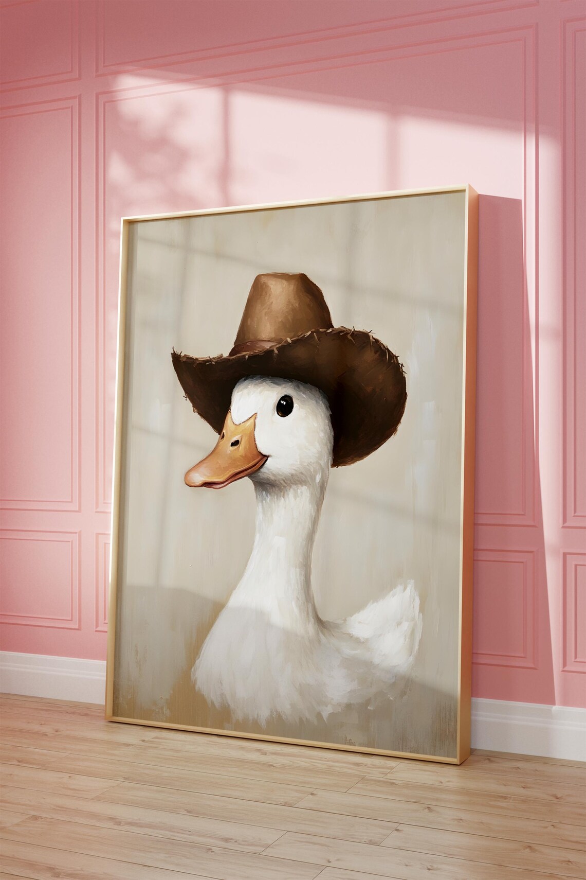 Cowboy Goose Portrait Brown Hat Rustic Nursery Animal Art Poster
