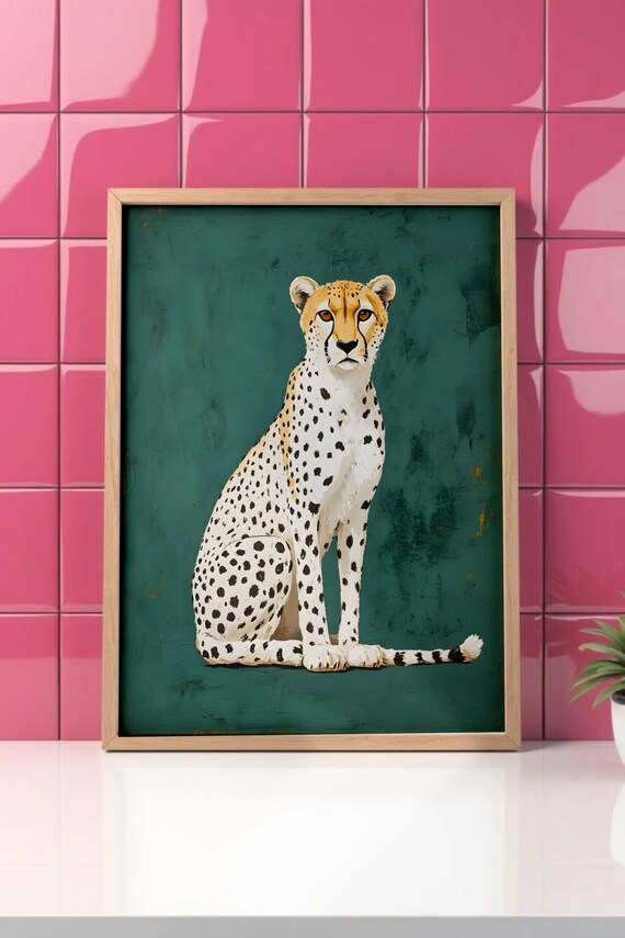 Emerald Green Cheetah Portrait Maximalist Glam Wildlife Poster