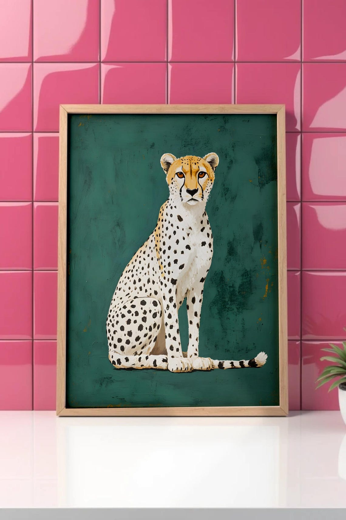 Emerald Green Cheetah Portrait Maximalist Glam Wildlife Poster