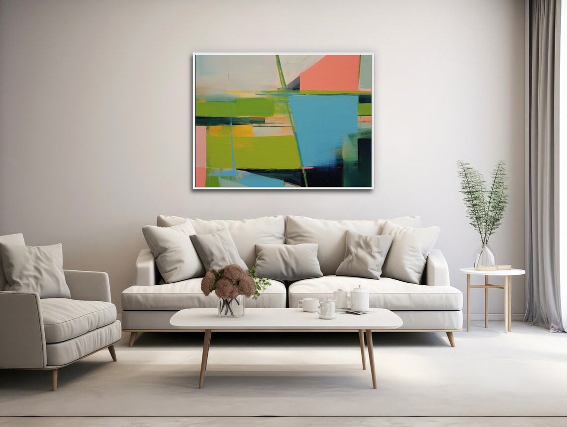 Large Abstract Wall Art Framed Print Modern Abstract Painting Extra Large Teal Green Orange Artwork Vista 3 - Image 3