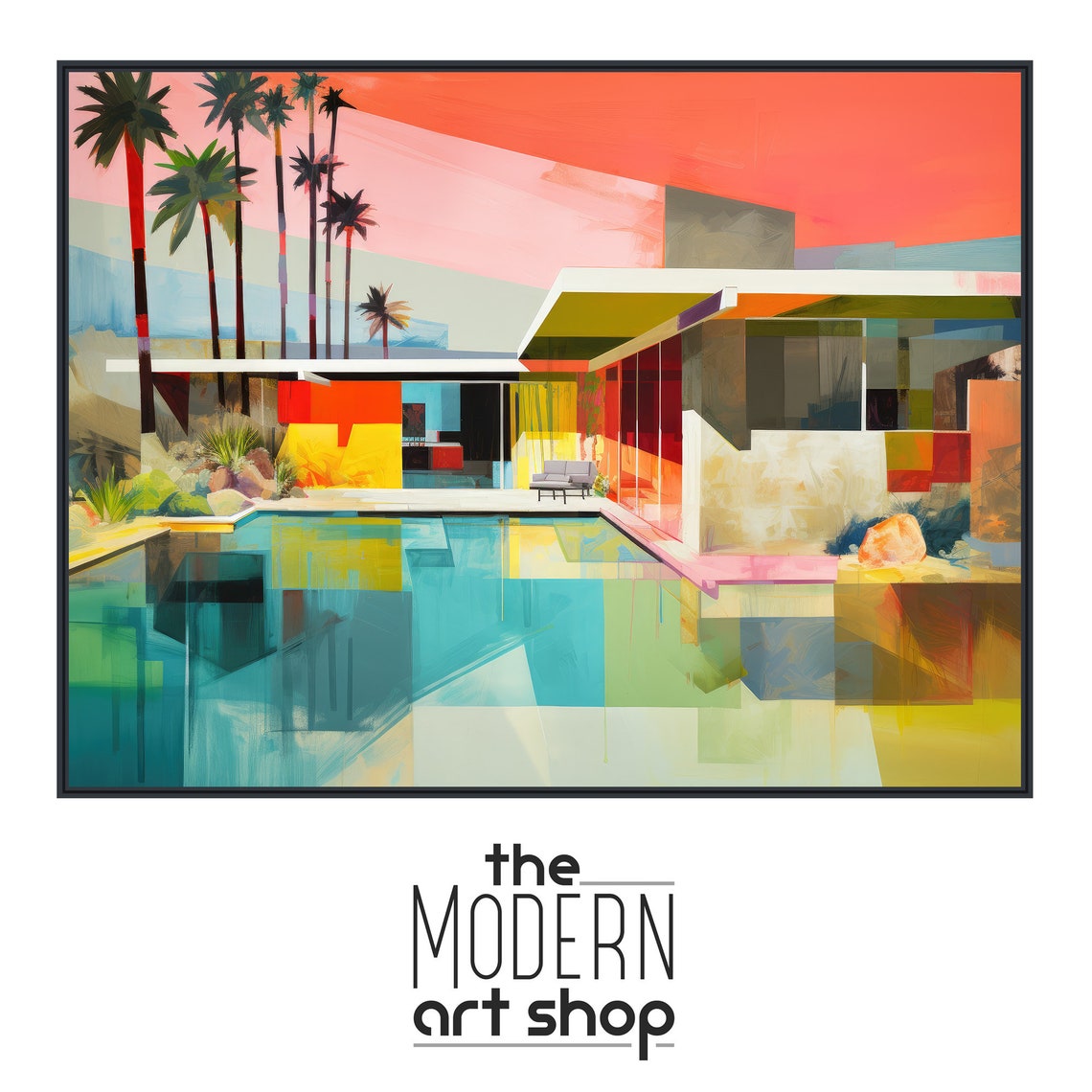 Palm Springs Mid Century Modern House Pool Painting Retro Wall Poster - Image 4