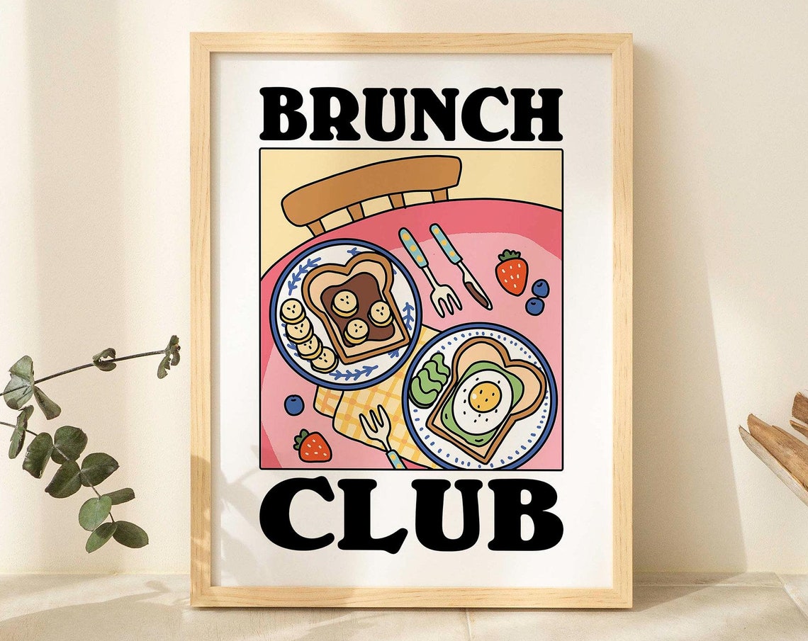 Brunch Club Cute Retro Breakfast Toast Eggs Kitchen Cafe Poster