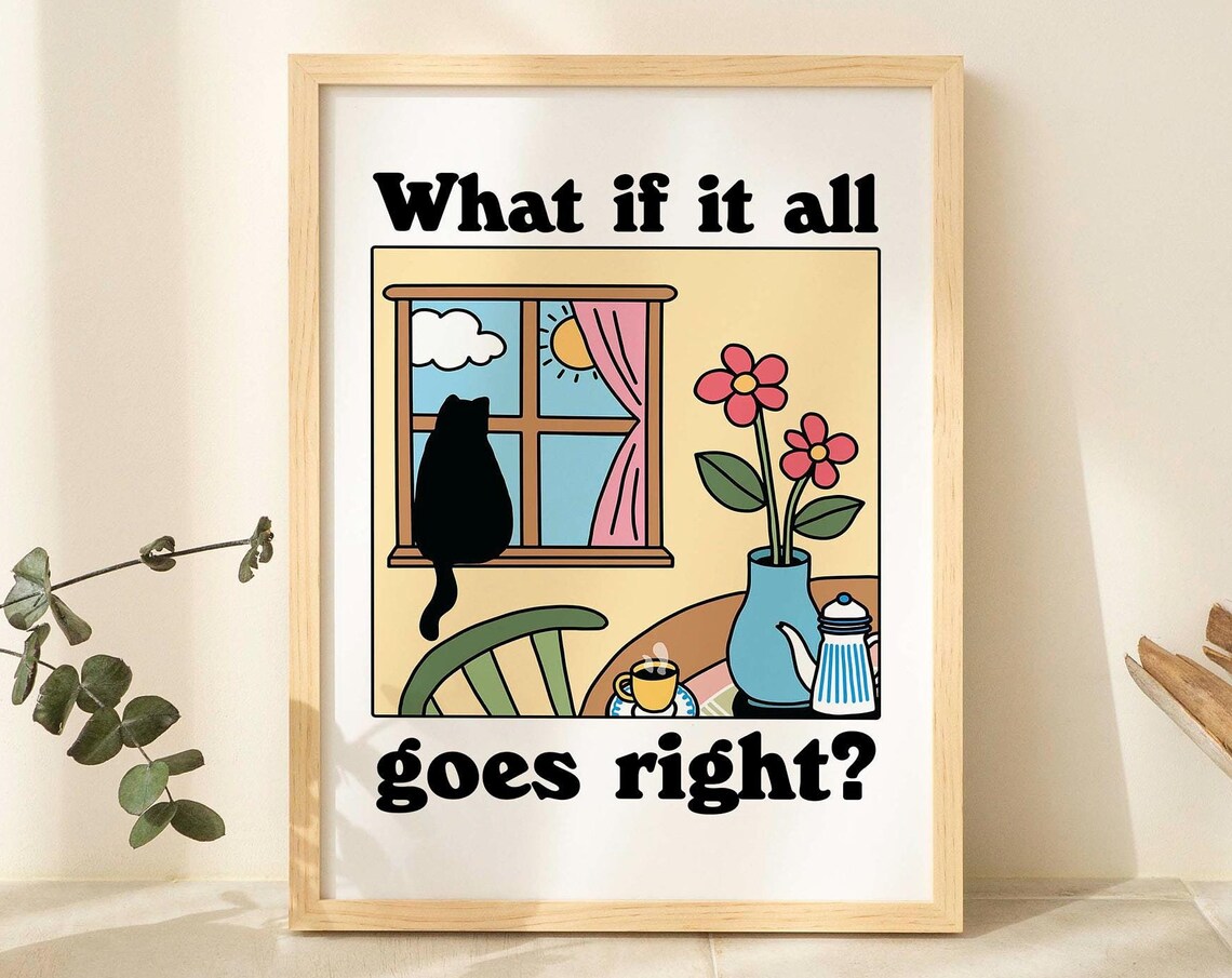 Colorful Cat Print, Retro Bistro Coffee Poster