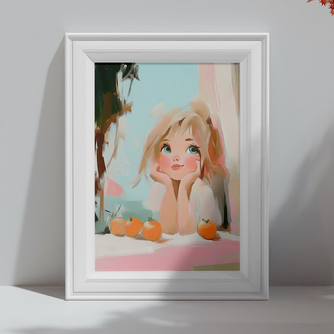Sweet Blonde Girl With Oranges Summer Beach Daydream Art Poster - Image 4