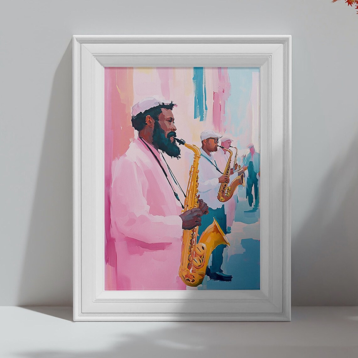 Saxophone Street Band Jazz Musicians Pastel Music Art Wall Poster Print - Image 4