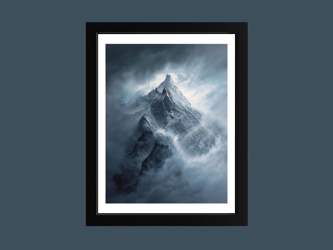 Dramatic Mountain Peak Oil Painting Landscape Print