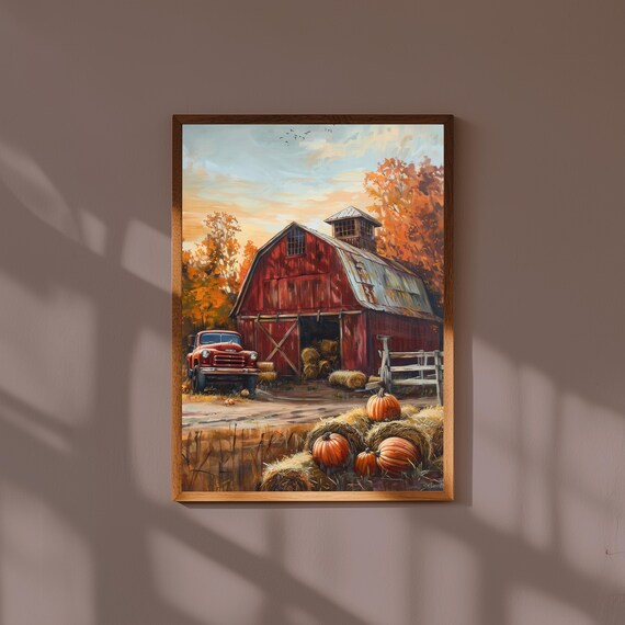 Red Barn Rustic Farmhouse Autumn Art Print