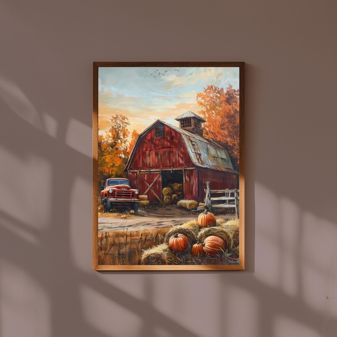 Red Barn Rustic Farmhouse Autumn Art Print