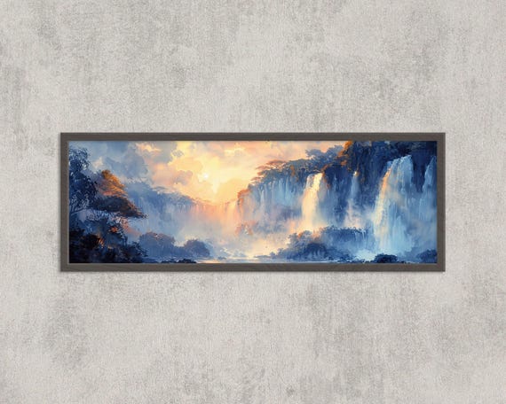 Iguazu Falls Wall Art Panorama Watercolor Painting Of Waterfalls Jungle Sunset Landscape Print