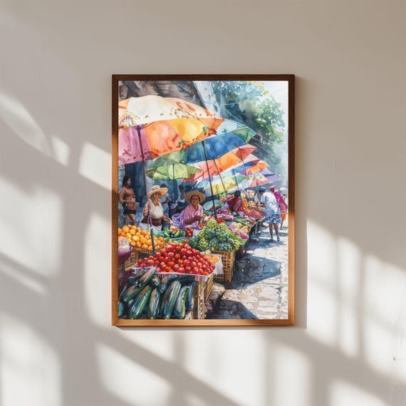 Oaxaca Market Watercolor Print Mexico Street Scene Wall Art