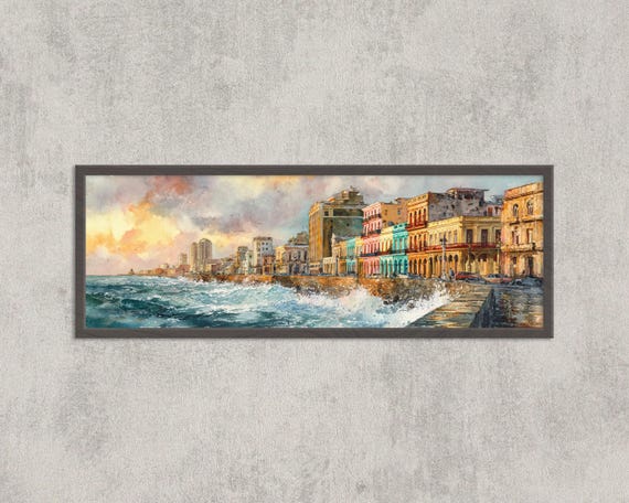 Havana Watercolor Print Colorful Malecn Cityscape Art