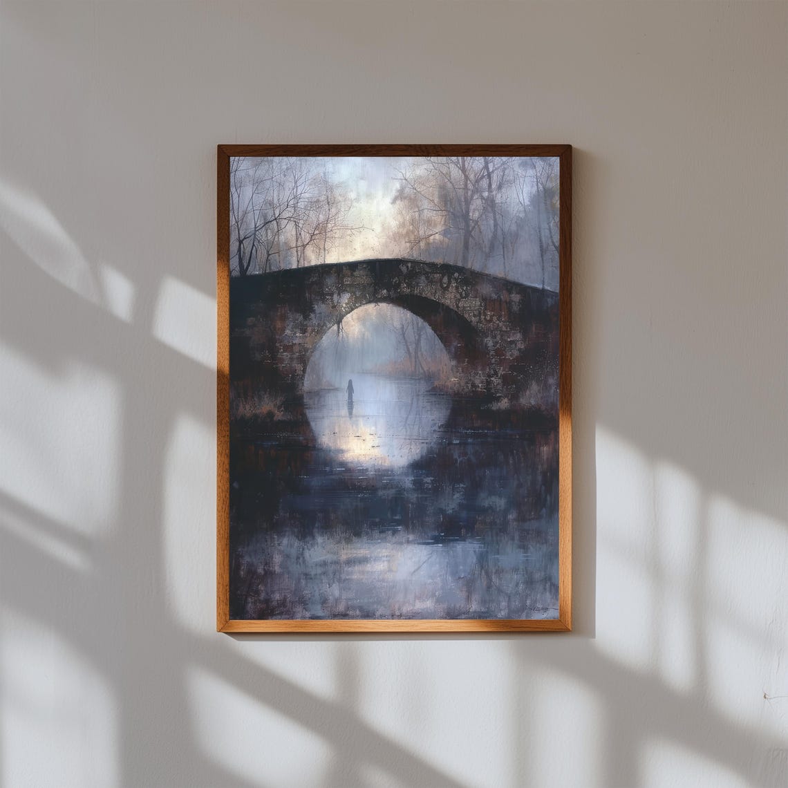 Old Stone Bridge Over Dark Water At Twilight Gothic Landscape Poster
