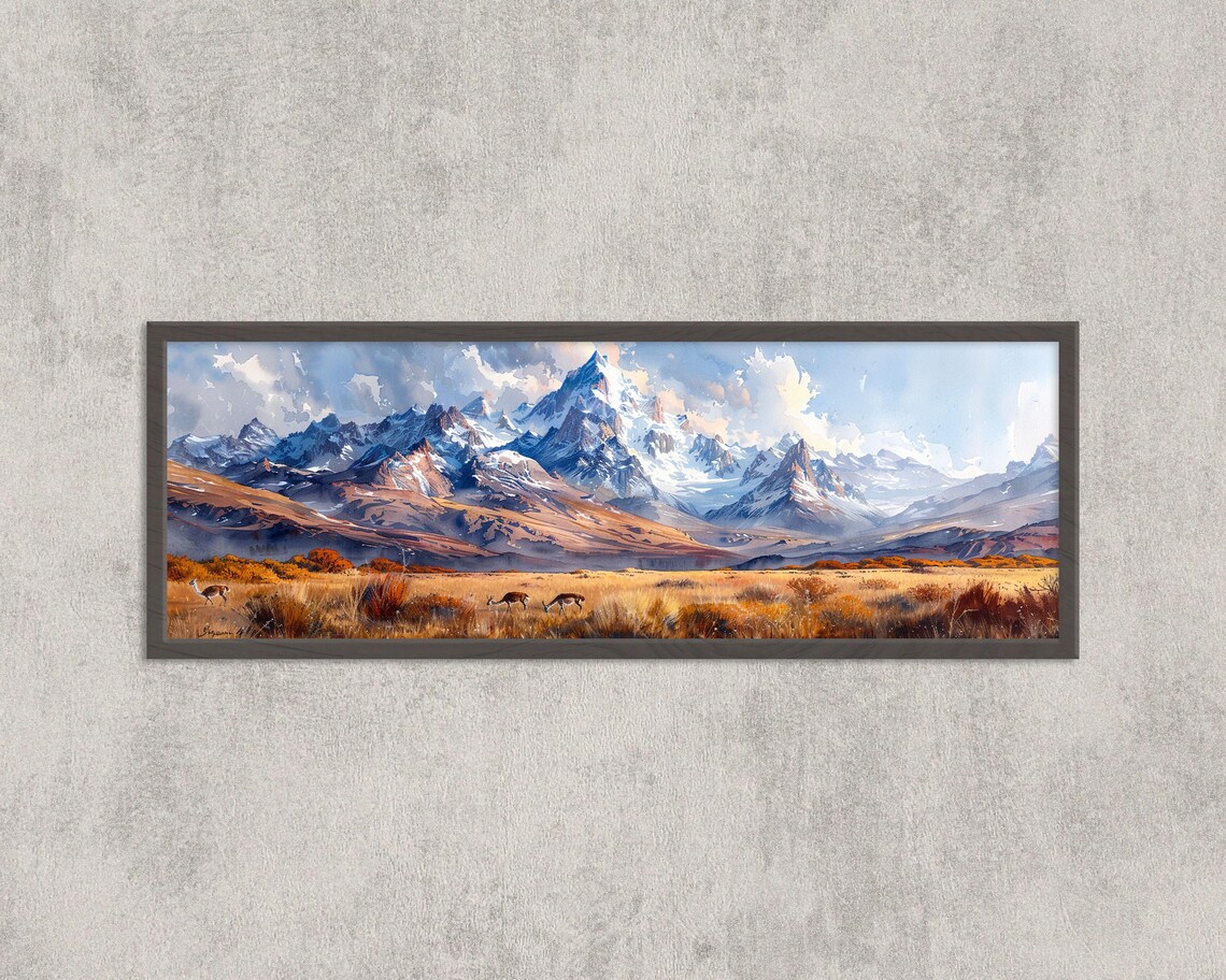 Andes Mountain Watercolor Landscape, Travel Poster