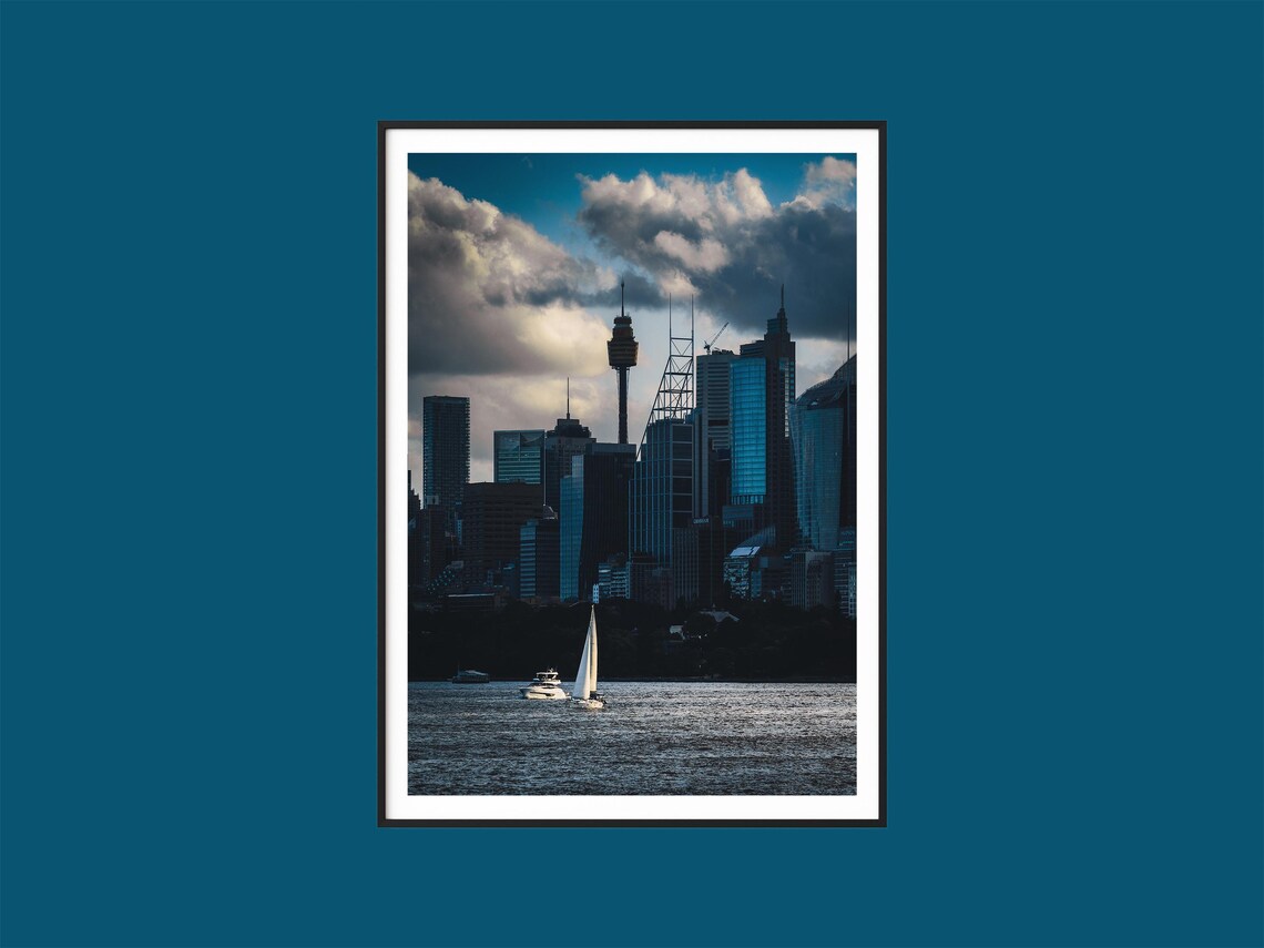Sydney Harbour Sailboats City Skyline Modern Coastal Cityscape Poster