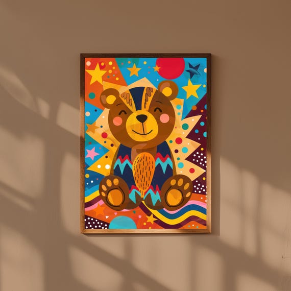 Funky Baby Bear Nursery Art Playful Kids Room Decor